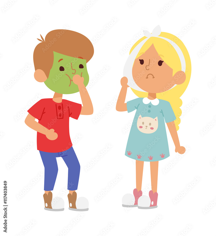 Sick children vector set. Sick children vector set.