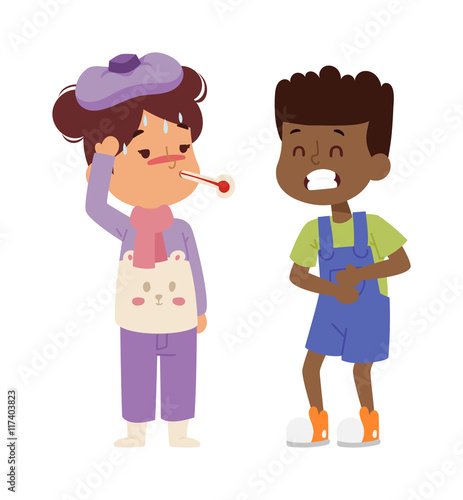 Sick children vector set.