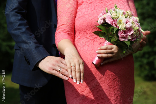 Wedding couple hands with wedding rings