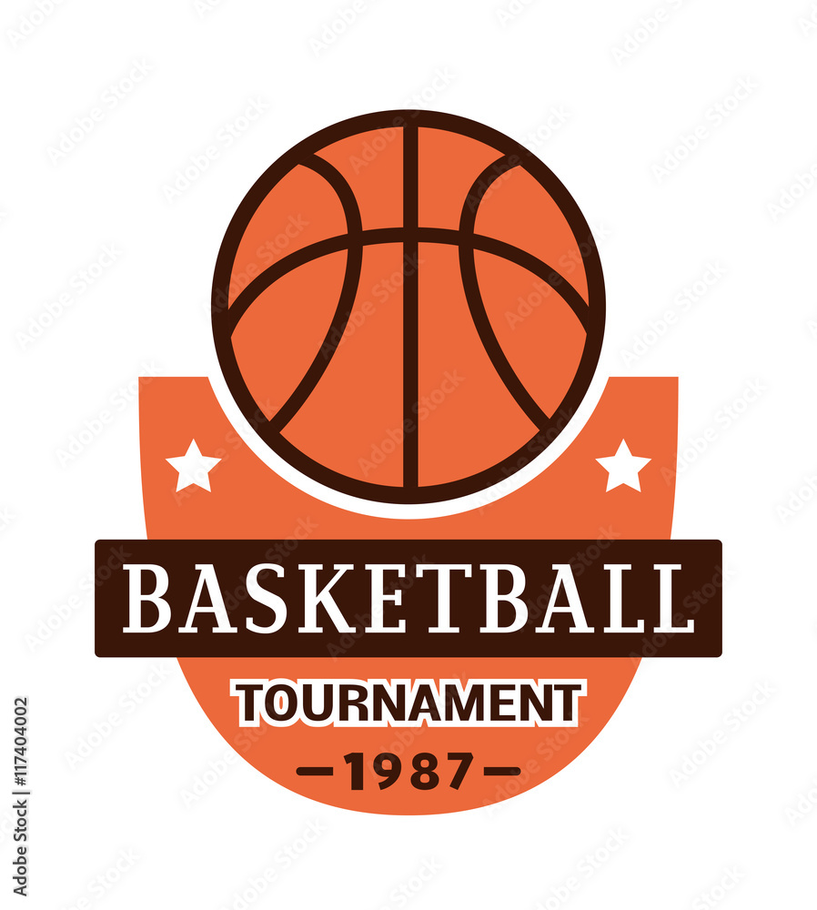 Template logo for basketball sport team with sport sign and symbols. Tournament competition graphic champion sport team logo badge icon. Vector club game basketball sport team logo badge.