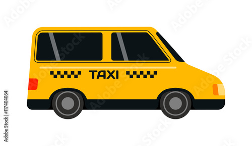 Taxi yellow bus car isolated on white background. Vector yellow taxi bus van and cab transport traffic urban yellow taxi. Road street service yellow taxi bus car isolated, Van truck taxi bus