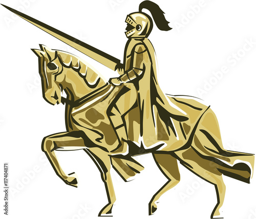 Knight Riding Steed Lance Isolated Retro