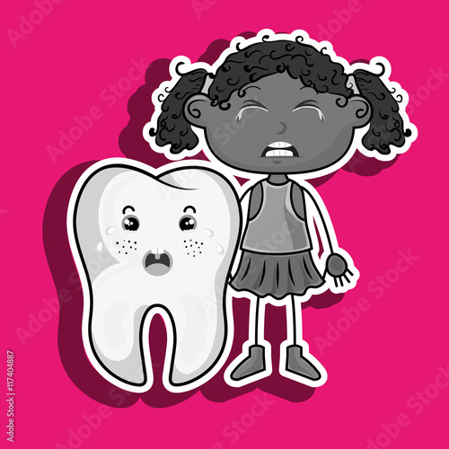 crying cartoon girl with colored clothes and crying cartoon toot