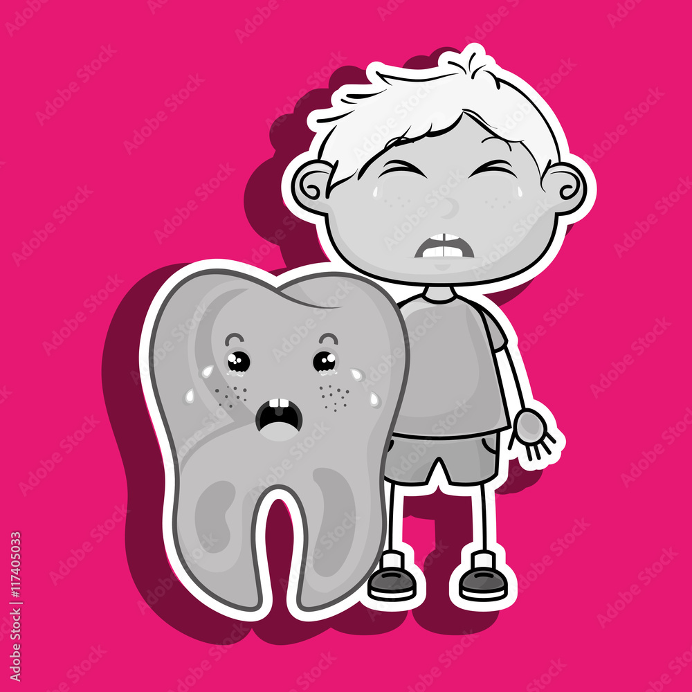 Fototapeta premium crying cartoon of a boy and a tooth with a toothache