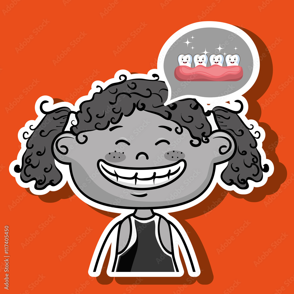 Obraz premium happy cartoon girl wearing coloured clothes over a grey and whit