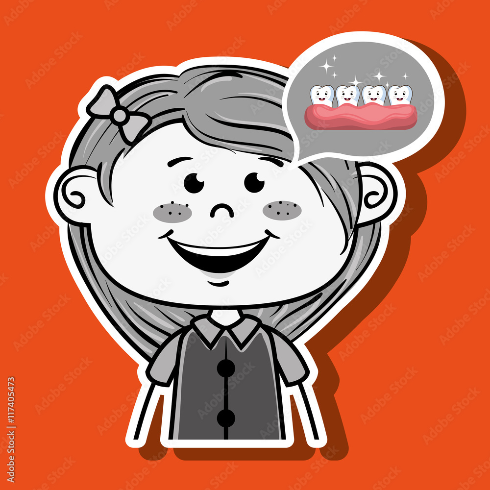 happy cartoon girl wearing coloured clothes over a grey and whit happy cartoon girl wearing coloured clothes over a grey and whit