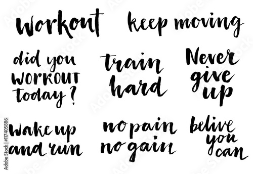 Inspirational workout quote set.