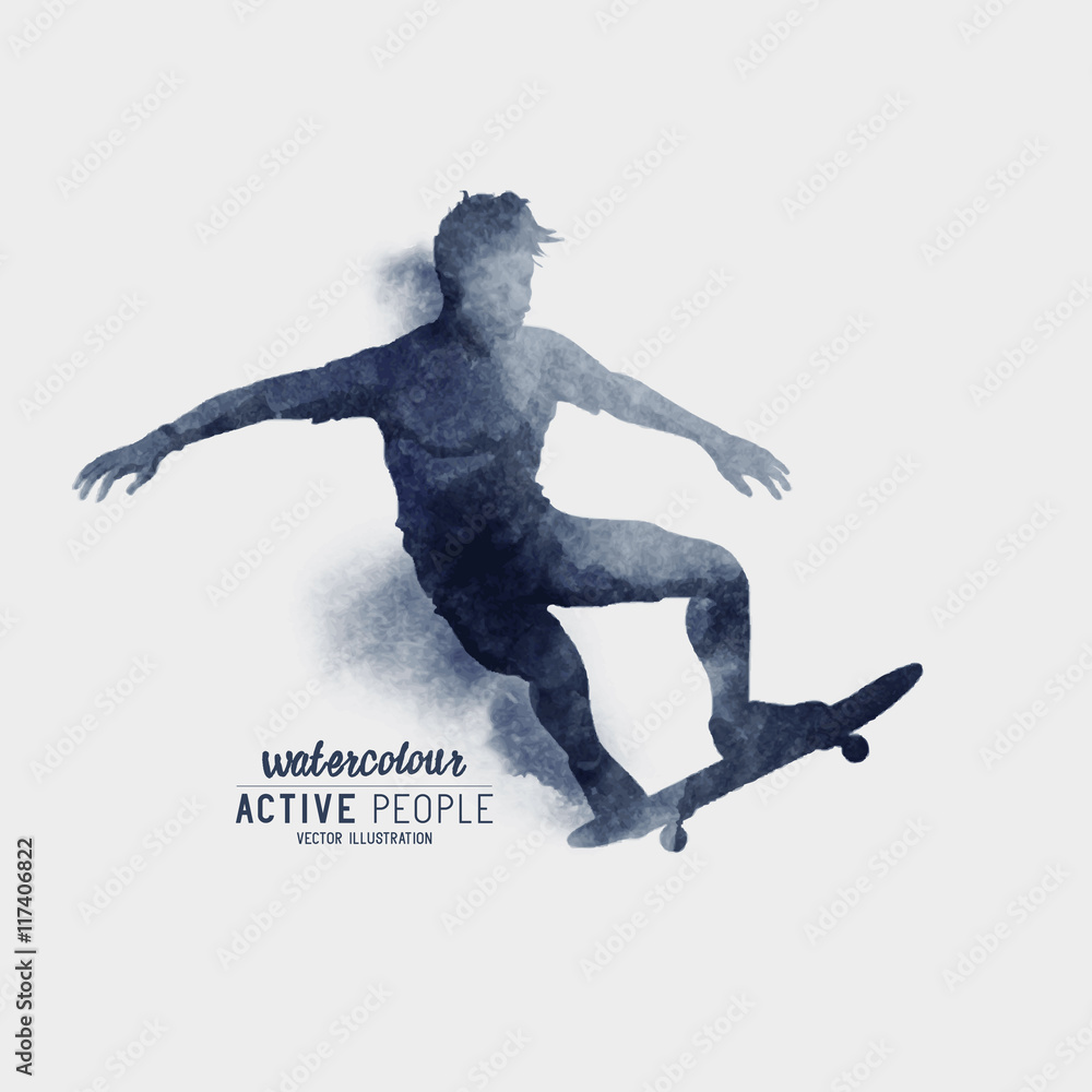 A Skater riding a skateboard. Watercolour vector illustration. A Skater riding a skateboard. Watercolour vector illustration.