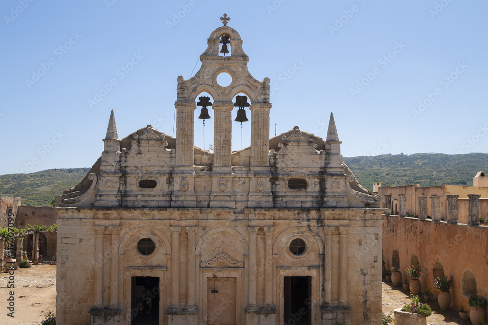 Cathedral in famous Arkadi monastery, Crete island, Greece