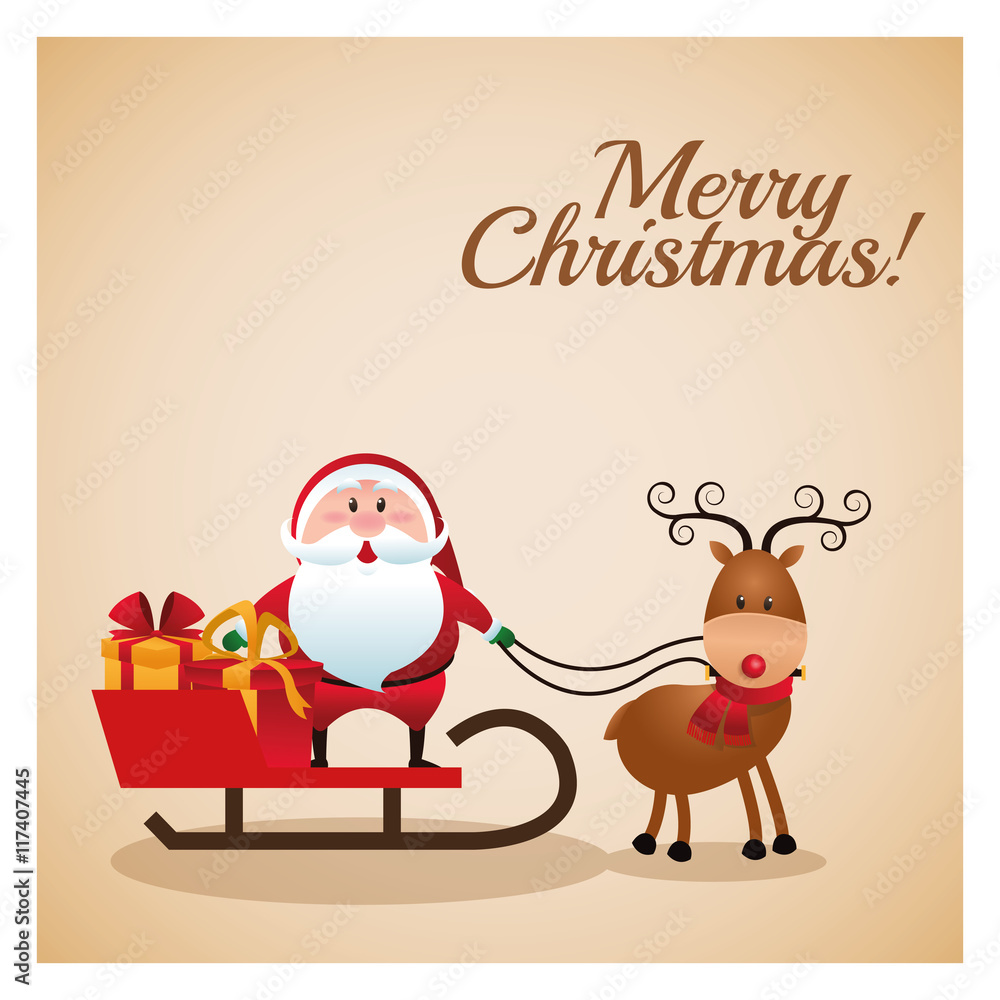 Merry Christmas concept represented by santa and sled icon over pastel brown background. Colorfull and classic illustration inside frame. Merry Christmas concept represented by santa and sled icon over pastel brown background. Colorfull and classic illustration inside frame.