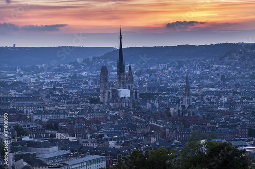 Panorama of Rouen at sunset