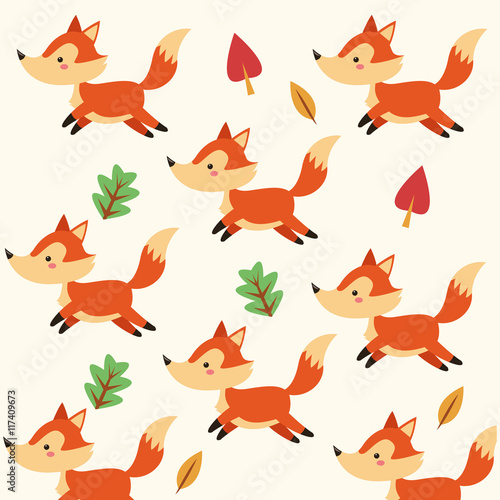 Woodland animal concept represented by cute fox cartoon icon. Colorfull and background illustration. 