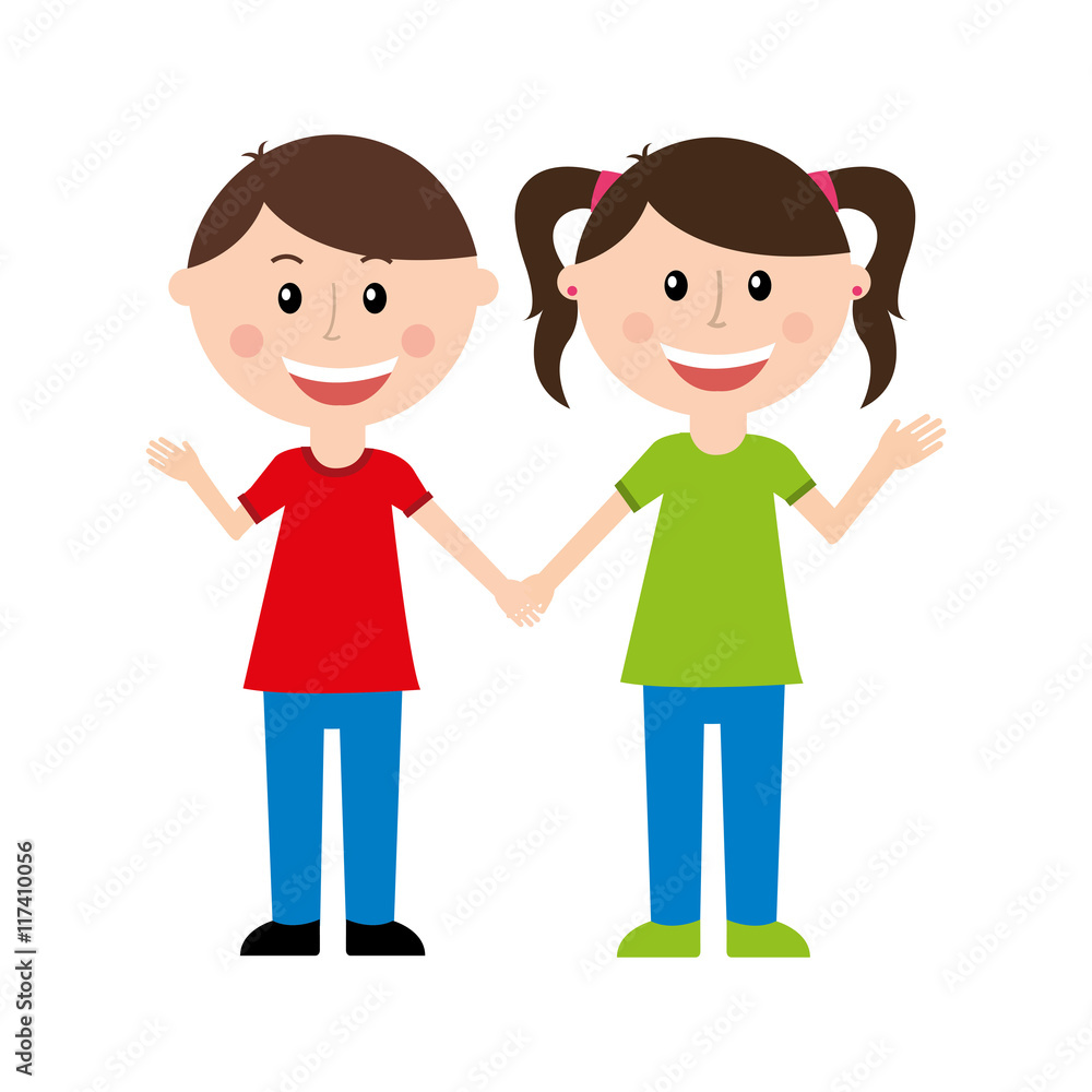 little girl and boy smile icon