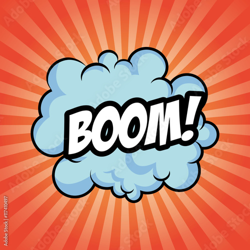 boom bomb cloud striped explosion icon. Colorfull illustration red background. Vector graphic