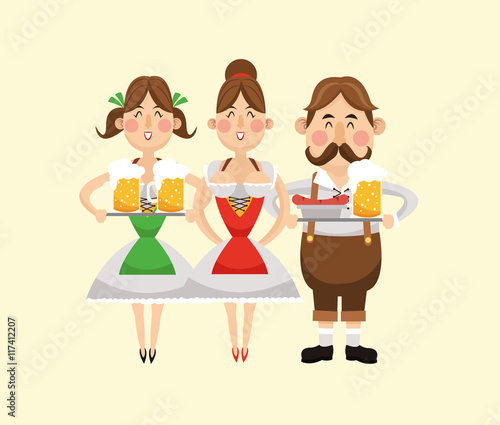 cartoon man woman girl beer festival oktoberfest germany icon. Colorfull illustration. Vector graphic