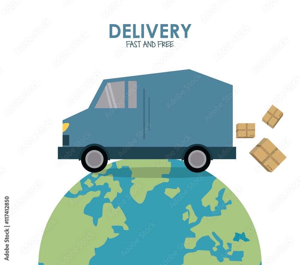Obraz premium Delivery and Shipping concept represented by truck and planet icon. Colorfull and flat illustration.