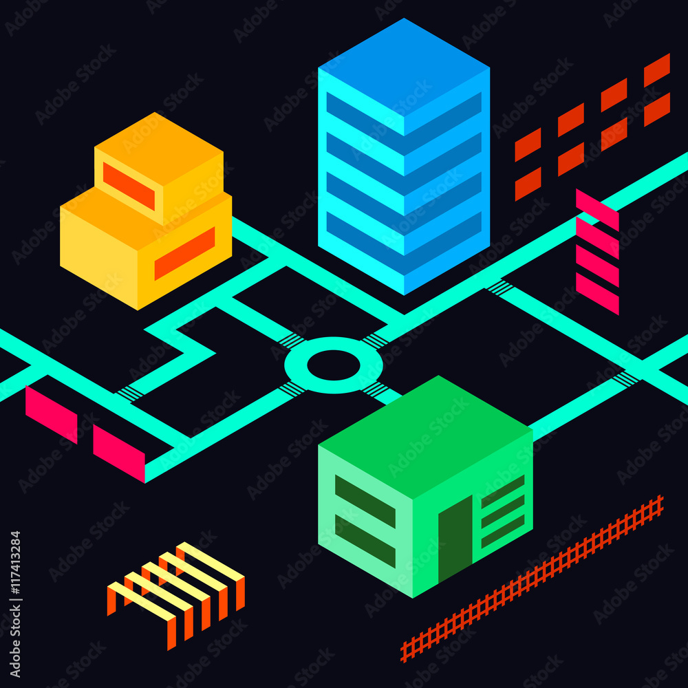 Stock vector isometric city road map flat design Stock vector isometric city road map flat design