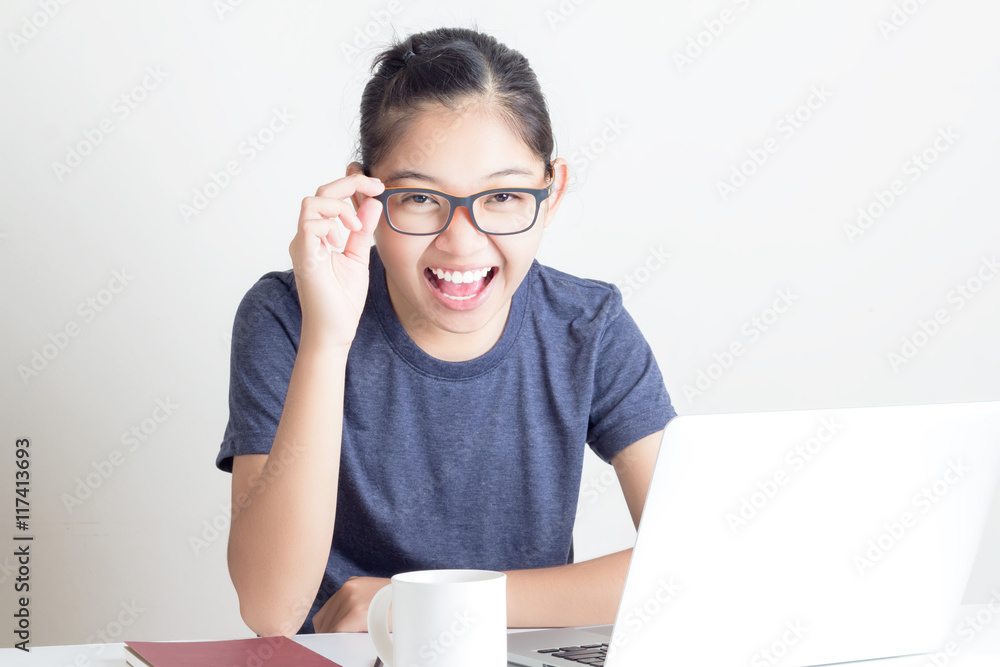 Happy Young Beautiful Woman Using Laptop Happy Young Beautiful Woman Using Laptop