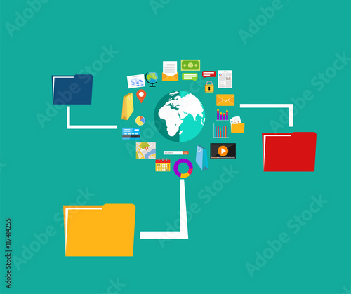 File sharing. Data Distribution. Content management. File transfer concept.