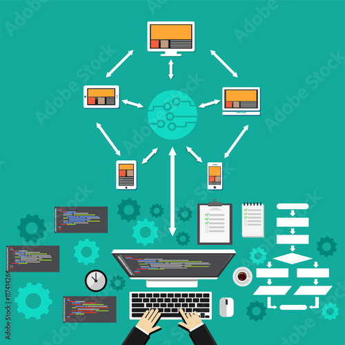 Cloud computing. Software development concept.