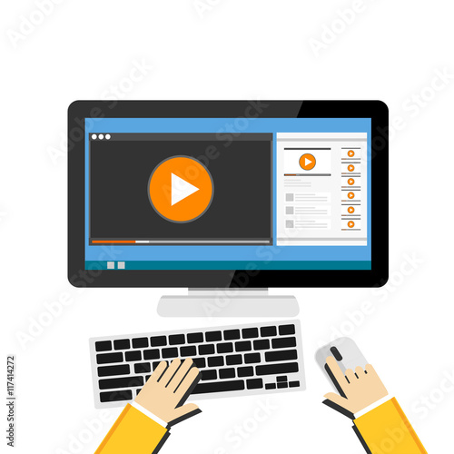 Watching video on computer concept. Streaming online video.