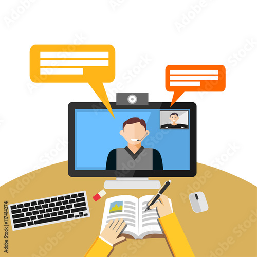 Video call or conference on computer. Web binar or web tutorial concept.