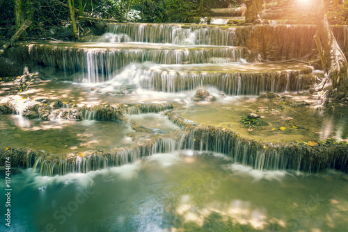 Landscape photo of beautiful waterfall in rainforest  Huay Mae K