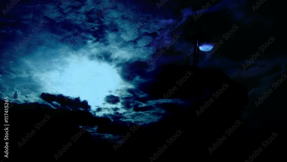 Full moon over cross time lapse Full moon over cross time lapse