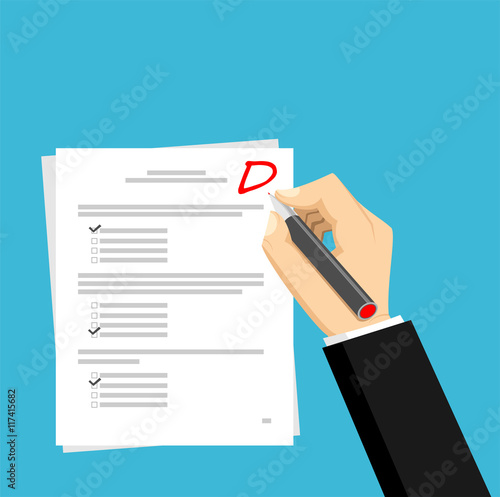 Get D for the exam. Checking in the answer of final exam concept. Score of test concept illustration.