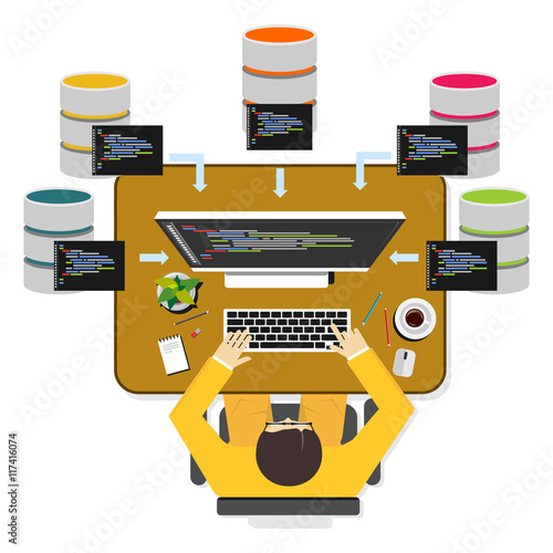 Database programmer or database administrator working concept.