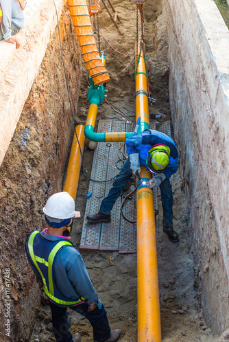 Working construction gas pipeline underground
