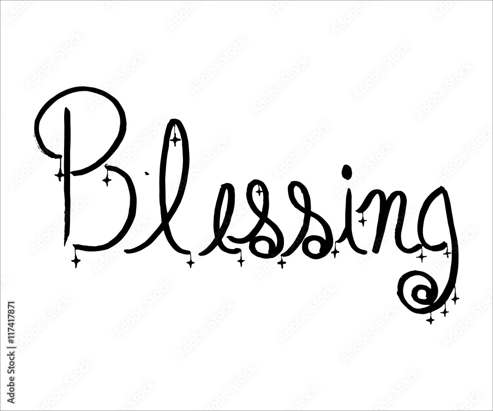 Blessing word black on white background; Calligraphy Stock Illustration