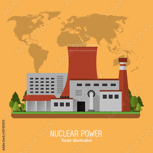 Nuclear plant power trees map industry building chimney icon. Flat and Colorfull illustration. Vector graphic