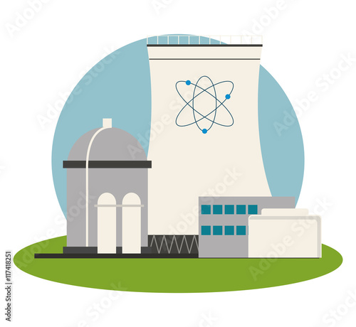 Nuclear plant power atom industry building chimney icon. Flat and Colorfull illustration. Vector graphic