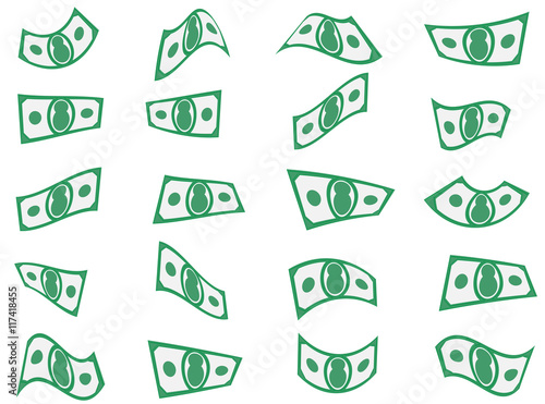 Falling paper money, bills or currency set shapes