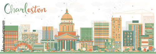 Abstract Charleston Skyline with Color Buildings.