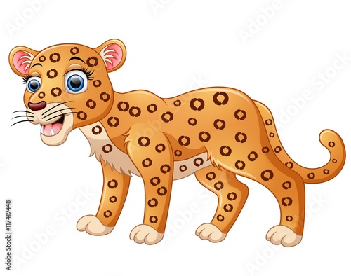 Happy leopard cartoon isolated on white background