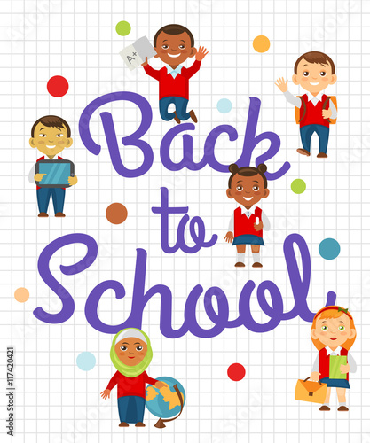 Back to school background with cheerful student. Vector eps 10 format.