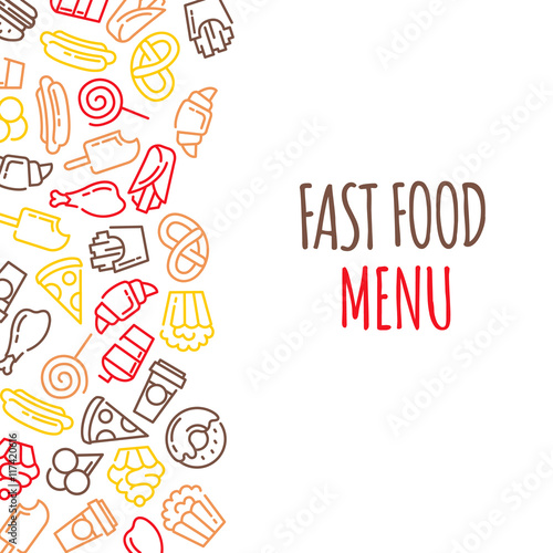 Fast food menu. Set of cartoon vector background.