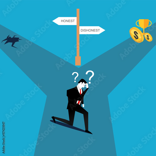 Honest or dishonest businessman. Businessman confused.