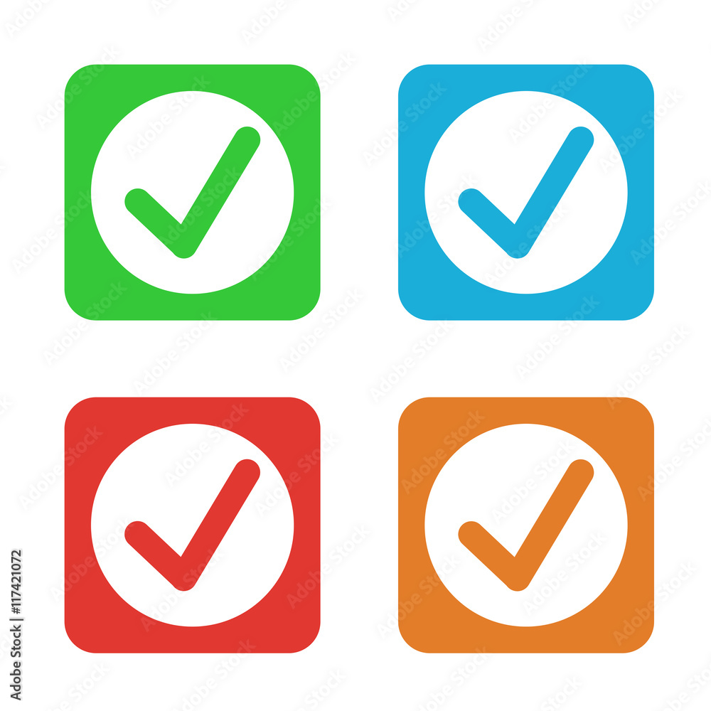 Multicolored check mark sign button set Multicolored check mark sign button set