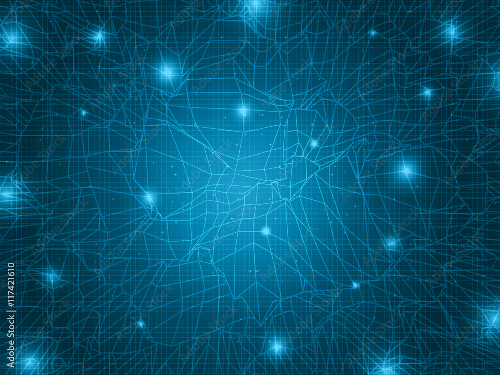 Fototapeta premium 3D Blue Abstract Mesh Background with Glow Circles