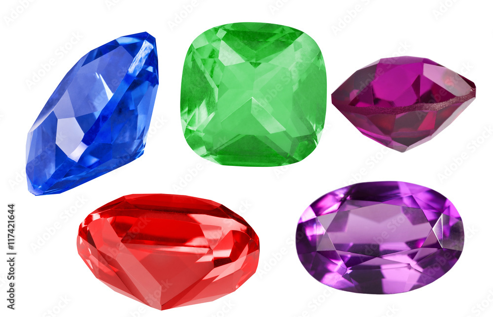 five color gems isolated on white five color gems isolated on white