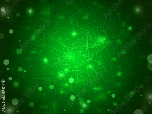 Futuristic green absctract background  with bokeh and glow circl