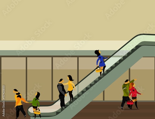 people rise on the escalator