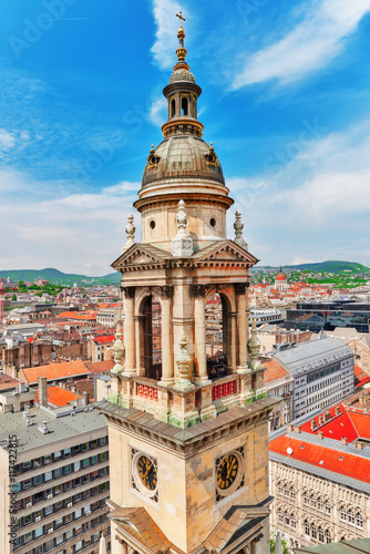 Bell tower of St.Stephen Basilica in Budapest at daytime. Hungar