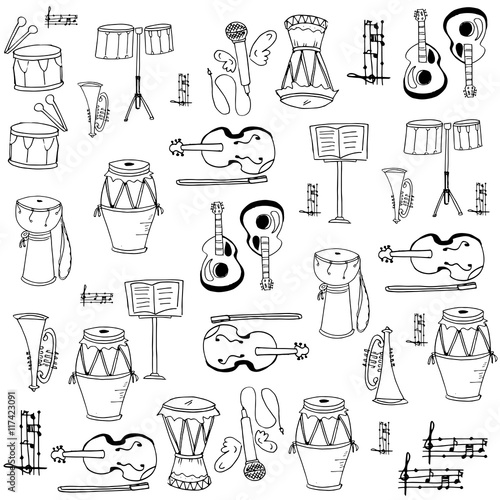 Music tool doodles set vector