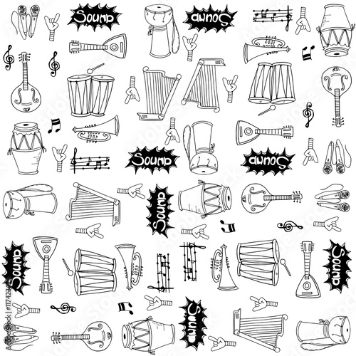Collection stock music doodles set