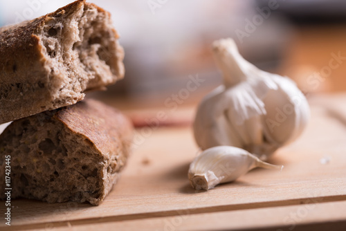 Rustic bread and fresh garlic