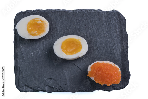 Isolated picture of eggs and Swedish caviar photo